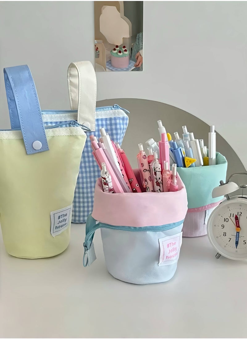 Paraphrase Pink & Mint Green Multi-Functional Foldable & Standable Pencil Case – Cute Storage Pouch & Makeup Brush Holder for School, Travel, and Daily Use  - Image 3