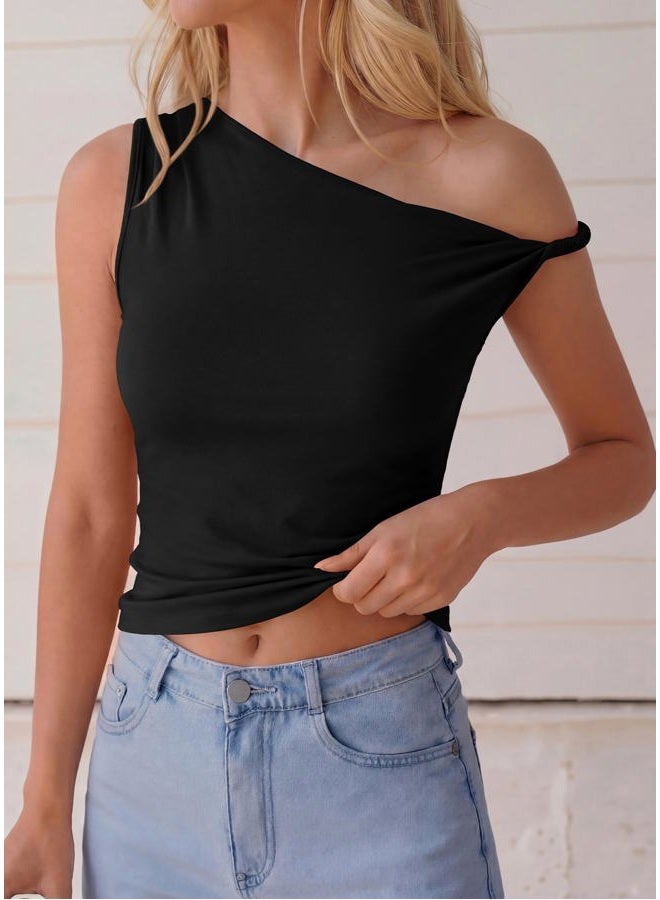 BTFBM Womens Casual Summer Off The Shoulder Tops 2025 Crop Tank Top Fashion Clothes Spring Outfits Going Out T Shirts, Black, S - Image 4