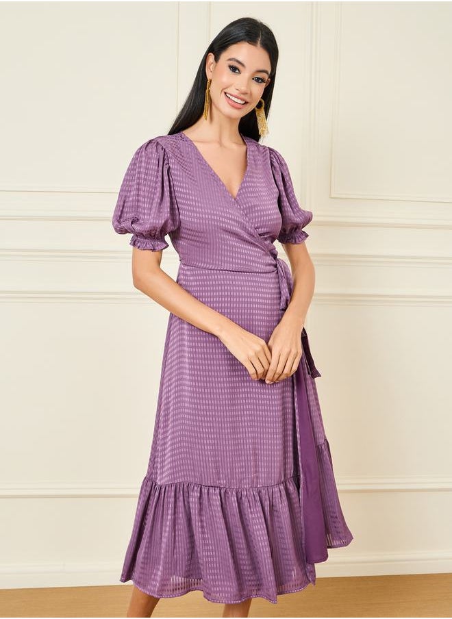 Styli Waffle Texture Ruffle Hem Wrap Midi Dress  - Image 2