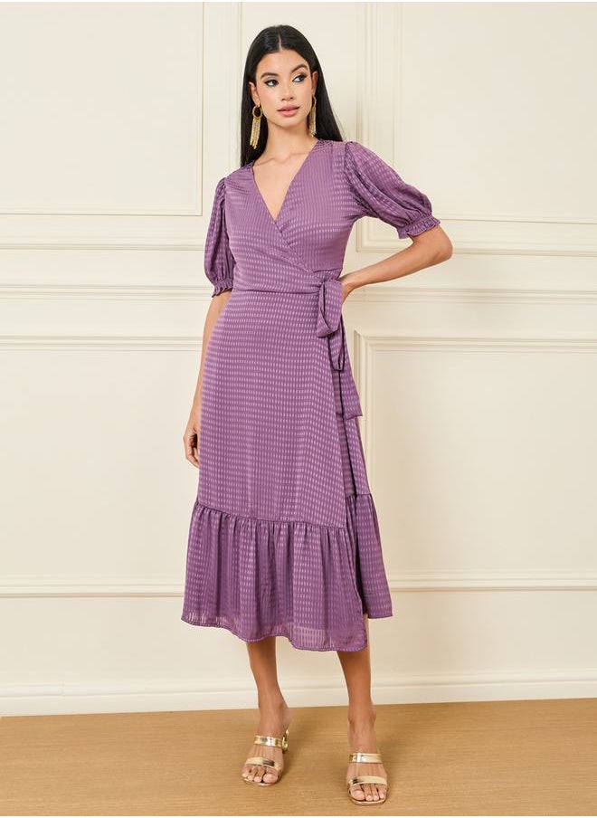 Styli Waffle Texture Ruffle Hem Wrap Midi Dress  - Image 1