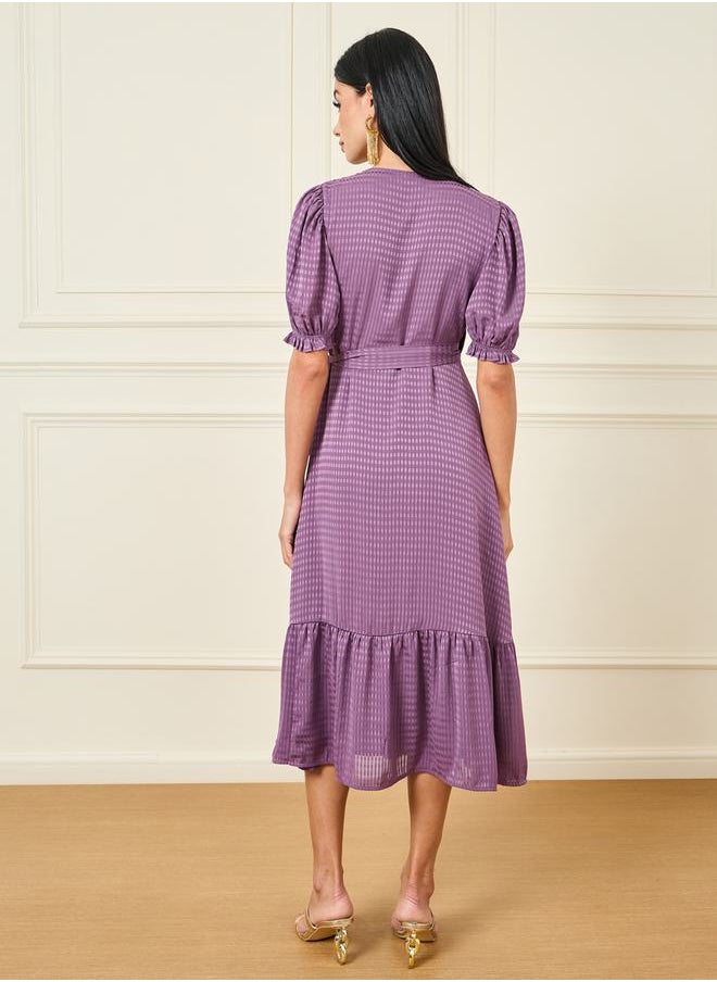 Styli Waffle Texture Ruffle Hem Wrap Midi Dress  - Image 4