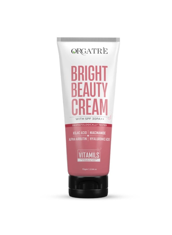 Orgatre Bright Beauty Cream 75gm with SPF 30 PA++ | Non-Oily Daily Moisturizer with Kojic Acid, Niacinamide & Hyaluronic Acid | Mattifying Face Cream for Brightening, Smooth & Hydrated Skin - Image 1