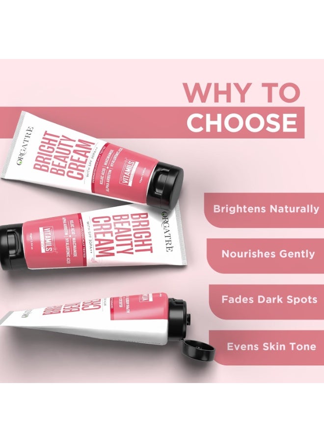 Orgatre Bright Beauty Cream 75gm with SPF 30 PA++ | Non-Oily Daily Moisturizer with Kojic Acid, Niacinamide & Hyaluronic Acid | Mattifying Face Cream for Brightening, Smooth & Hydrated Skin - Image 4