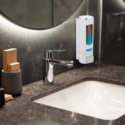 BATH GURU ABS Plastic Wall Mounted Soap Shampoo Conditioner Hand Wash Gel Dispenser Liquid Soap Sanitizer Dispenser for Bathroom Basin Kitchen Sink 400 Ml Pack of 3 White - Image 4