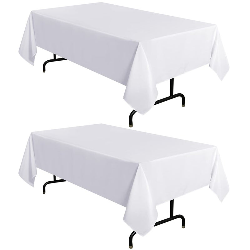 sancua 2 Pack White Tablecloth 60 x 84 Inch Rectangle 4 Feet Table Cloth  Stain and Wrinkle Resistant Washable Polyester Table Cover for Dining Tables Buffet Parties and Camping