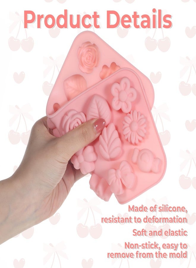 Aysatogc 2PCS Flower Candy Molds, Silicone Flower Shape Chocolate Candy Molds Set Ice Cube Tray Pudding Mold Cookie Mold for Desserts Making - Image 3