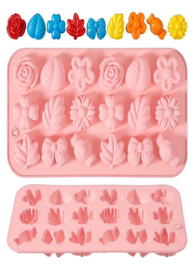 Aysatogc 2PCS Flower Candy Molds, Silicone Flower Shape Chocolate Candy Molds Set Ice Cube Tray Pudding Mold Cookie Mold for Desserts Making - Image 1