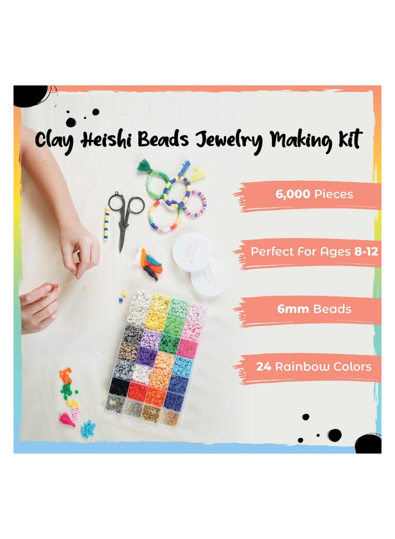 SYOSI Clay Beads Bracelet Making Kit 6000 pcs Polymer Beads Spacer Clay Heishi Beads for Bracelet Jewelry Making DIY Bracelet Making Kit for Kids Teens Ages 8-12 24 Color Rainbow Pack 6mm Bead - Image 3
