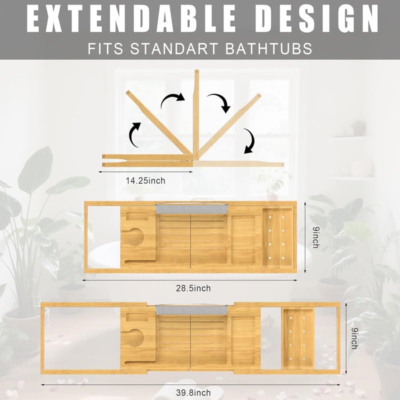 promitop Foldable Bathtub Caddy Tray for Tub,Bamboo Expandable Bath Table Trays,Premium Bathroom Accessories for New Home & Mothers Day & Birthday Gifts for Couples,Natural - Image 3