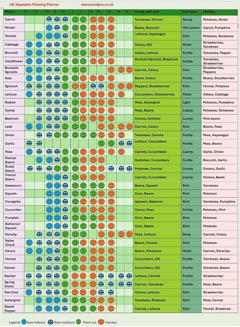 GGOOT SeedsAlp A3 Laminated Garden Planting Calendar, 36 Herbs & Vegetable Seeds, Year-Round Crop Planner, UK Growing Guide 2 Pages  - Image 2