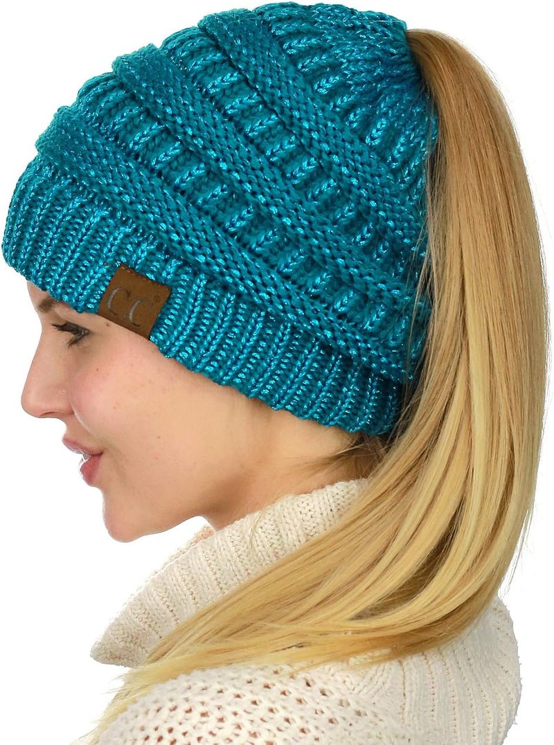 Cc Exclusives Soft Stretch Cable Knit Messy Bun Ponytail Beanie Winter Hat for Women (MB-20A) - Image 2