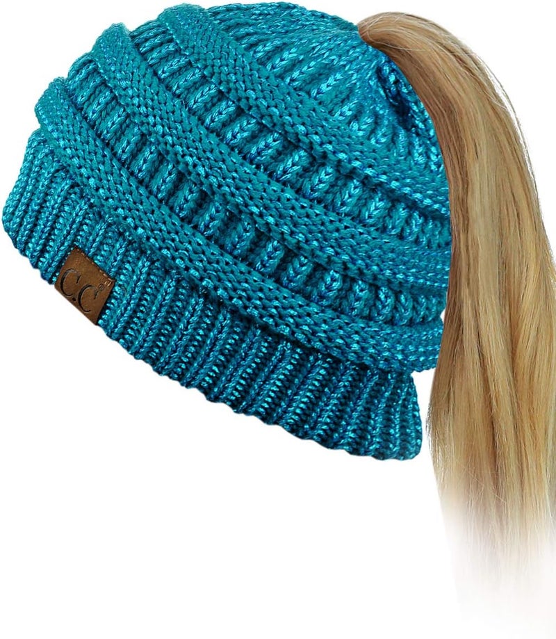 Cc Exclusives Soft Stretch Cable Knit Messy Bun Ponytail Beanie Winter Hat for Women (MB-20A) - Image 1