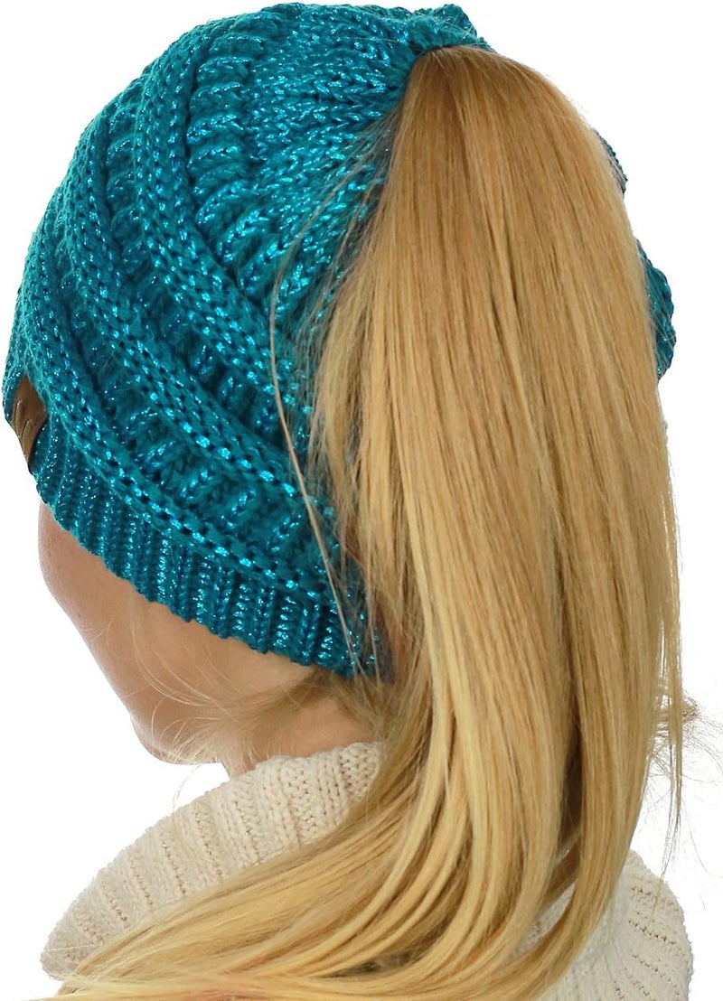 Cc Exclusives Soft Stretch Cable Knit Messy Bun Ponytail Beanie Winter Hat for Women (MB-20A) - Image 5