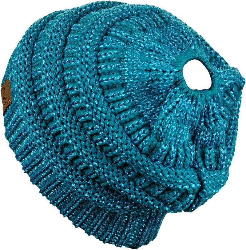 Cc Exclusives Soft Stretch Cable Knit Messy Bun Ponytail Beanie Winter Hat for Women (MB-20A) - Image 3