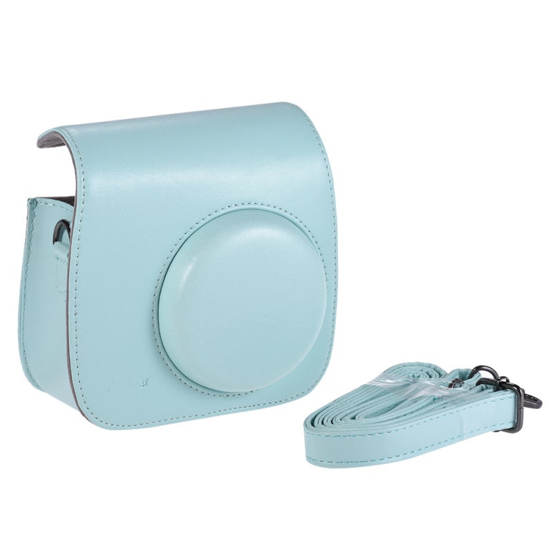 Instant Camera Case: Light Blue PU Splash-Proof Dust-Resistant Magnetic Closure Protective Cover - Soft Inner With Shoulder Strap Photo Storage Pocket for Fujifilm Instax Mini 9/8/8+ - Image 3