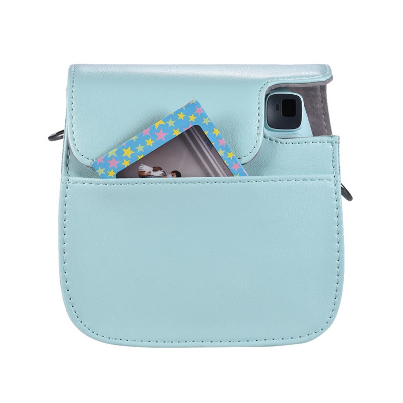Instant Camera Case: Light Blue PU Splash-Proof Dust-Resistant Magnetic Closure Protective Cover - Soft Inner With Shoulder Strap Photo Storage Pocket for Fujifilm Instax Mini 9/8/8+ - Image 4