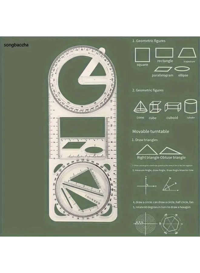 Multifunctional Geometric Ruler Math Drawing Tool Angle Measuring 1 Pack - Image 2