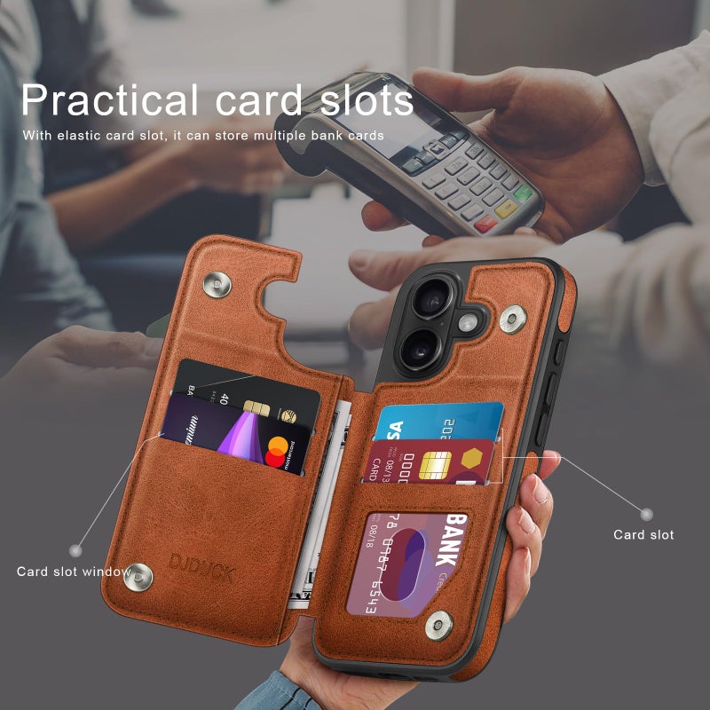 DJDUCK Designed for iPhone 16 Plus Case Wallet with Card Holder, [Magnetic Clasp Cover] [RFID Blocking Leather Protection] Shockproof Women Men Cases 6.7 Inch for Apple 16 Plus Light Brown - Image 3