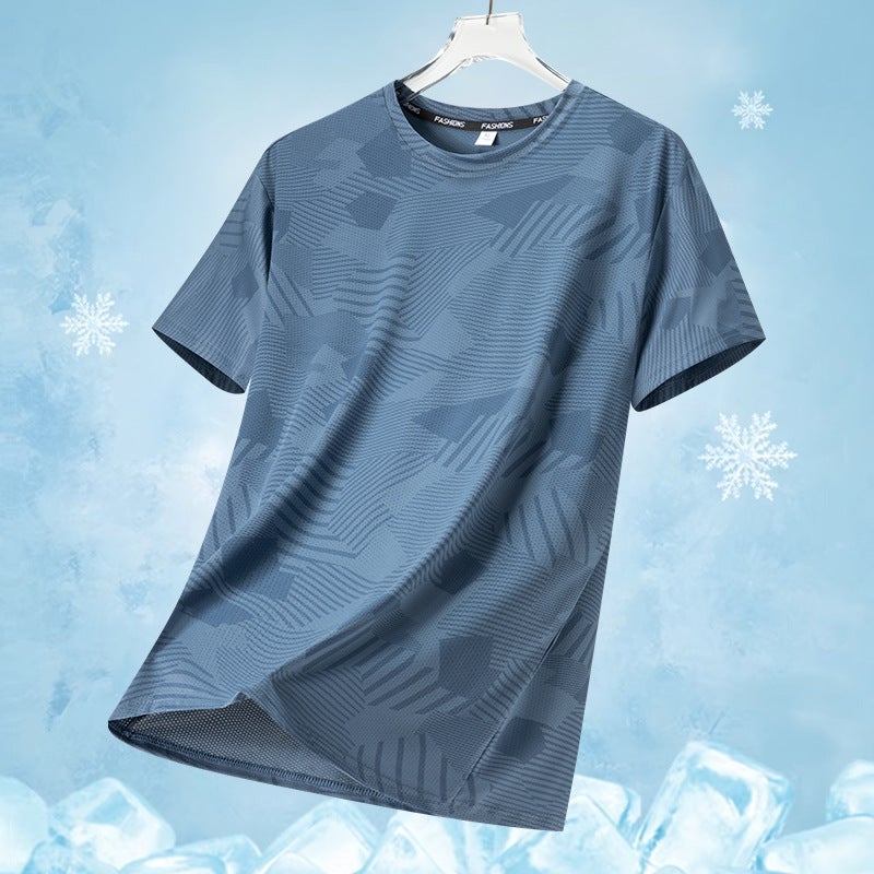 Ice Silk Short-sleeved T-shirt Men's Summer Gradient Air-conditioning Shirt Printed Quick-drying High-elasticity Casual Cool-feeling Sports Loose Top - Image 4