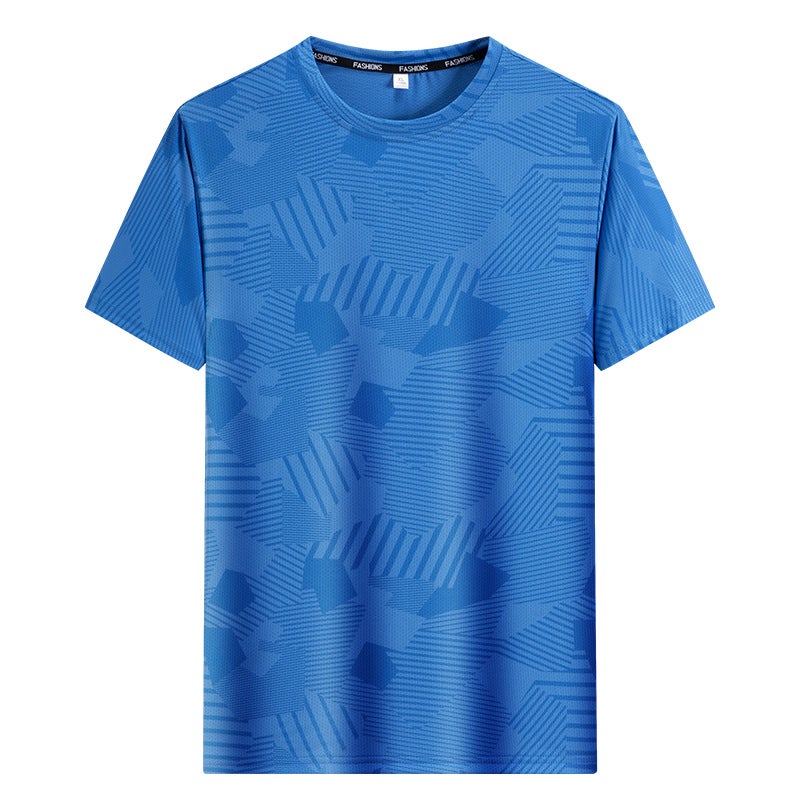 Ice Silk Short-sleeved T-shirt Men's Summer Gradient Air-conditioning Shirt Printed Quick-drying High-elasticity Casual Cool-feeling Sports Loose Top - Image 1