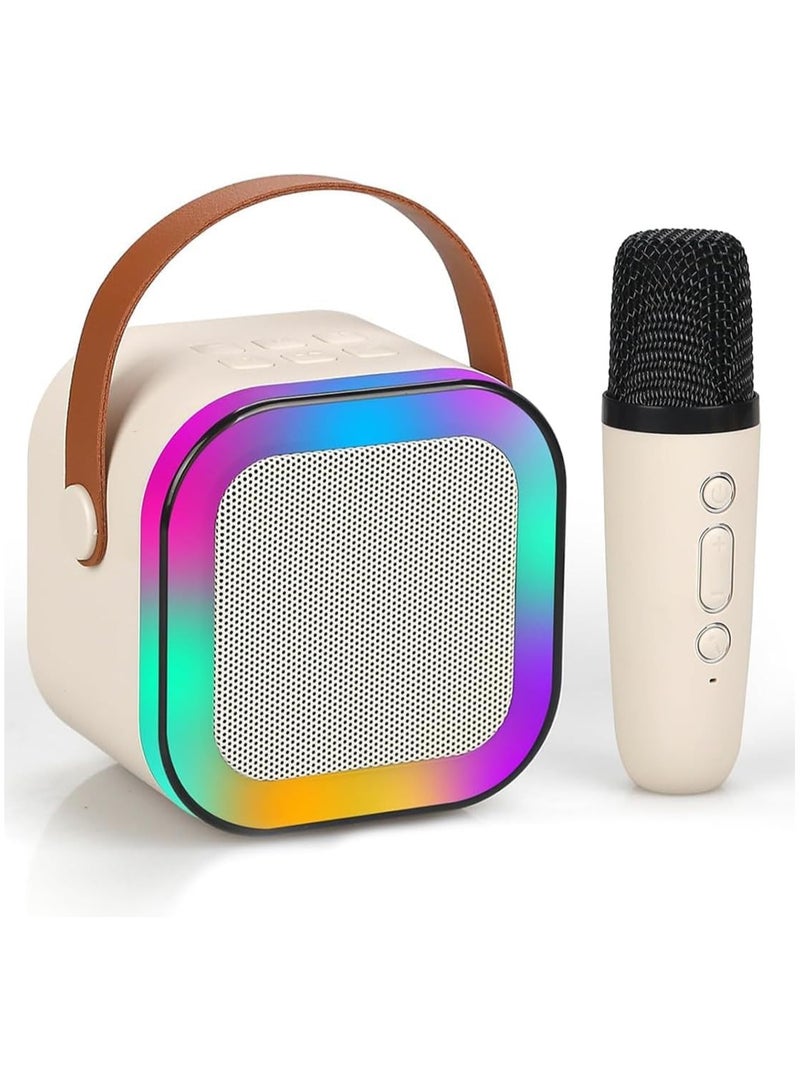 Mini Karaoke Machine for Kids,Portable Bluetooth Speaker with Wireless Microphone, Gifts Toys for Girls 4, 5, 6, 7, 8, 9, 10 +Year Old Birthday Family Home Party(Off-White))  - Image 1
