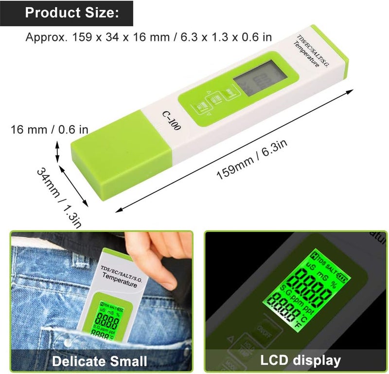 [Seasonal discount] C-100 5 in 1 TDS Pen Salinity TDS EC Seawater Tester Multifunction Water Quality Tester with Backlight for Drinking Water Swimming Pool Aquarium Reverse Osmosis System,Water Quality Tester, Wate Flexible trendy construction Replaceable parts Diverse purchase options Popular trusted craftsmanship Exclusive new launch Size-sorted warehouse storage Multi-scene application Fast moving goods Withstand KSA hot weather Global flexible assemble picks Stable domestic stock Affordable trusted craftsmanship Super high sales Dust tight seal Local ready stock fast ship Bulk order available stock On-demand local restock Gulf popular simple design Transit damage minimized design Multi stock guarantee supply Reliable quality Wear resistant upgraded material Diverse purchase plan Category flagship - Image 2