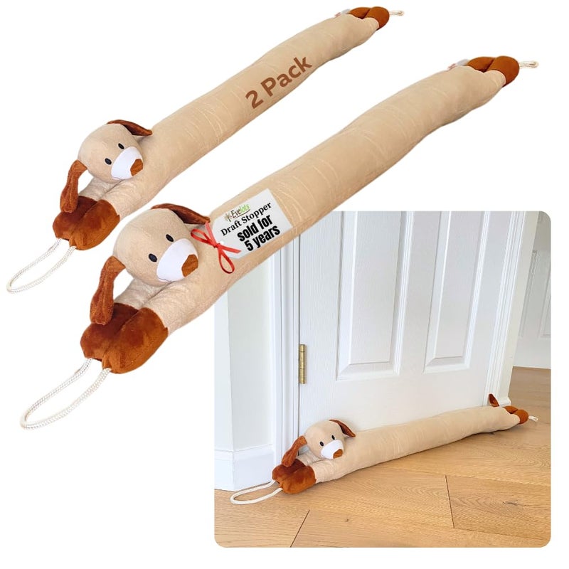 Evelots Under Door Dog Draft Stopper  Weighted  2 Pack  Keep Cold Air Warm Air Out  Odor Noise Dust Wind Blocker  Great for Window  Full 38 Inch Long  Heavy Duty Cute Puppy  Hanging Loops