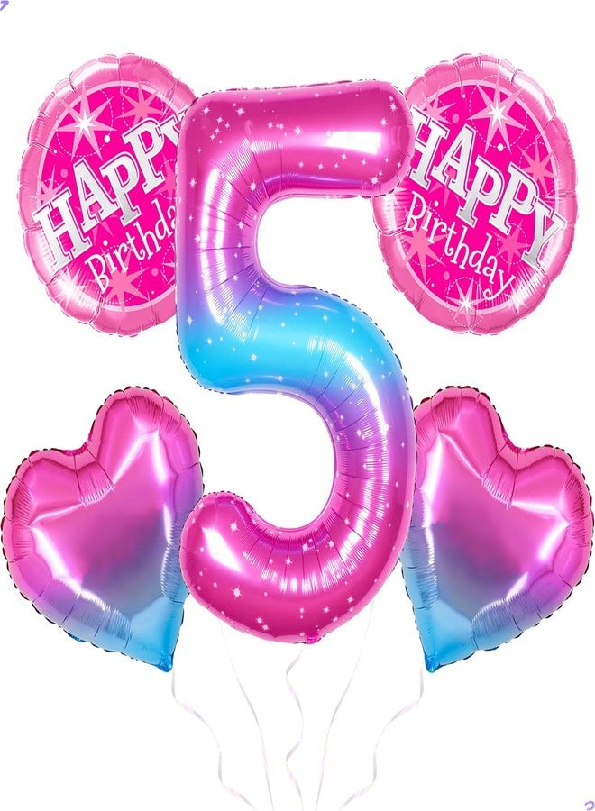 Florisland Gradient Number 5 Balloon for Stitch and Angel Birthday Decorations, 40 inch Big Helium Number Balloons for Girls Birthday Party Celebration Decoration Supplies - Image 1