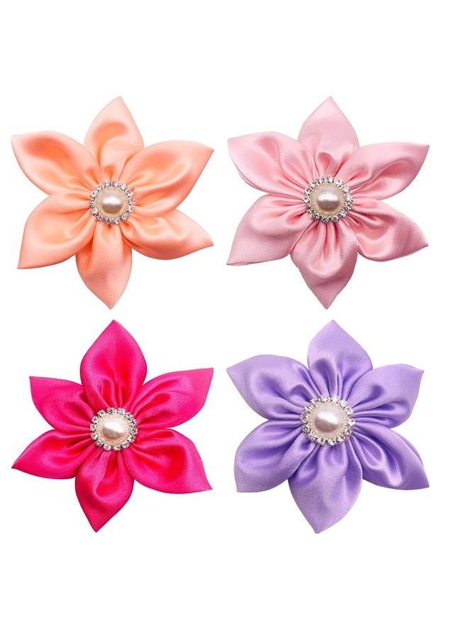 pet show 4pcs 3.5" Small Dog Collar Flowers Pearl Cat Slides Bow Ties Adjustable Floral Collar Attachment for Puppy Girls Decorative Beauty Accessories - Image 1