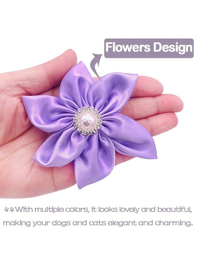 pet show 4pcs 3.5" Small Dog Collar Flowers Pearl Cat Slides Bow Ties Adjustable Floral Collar Attachment for Puppy Girls Decorative Beauty Accessories - Image 2