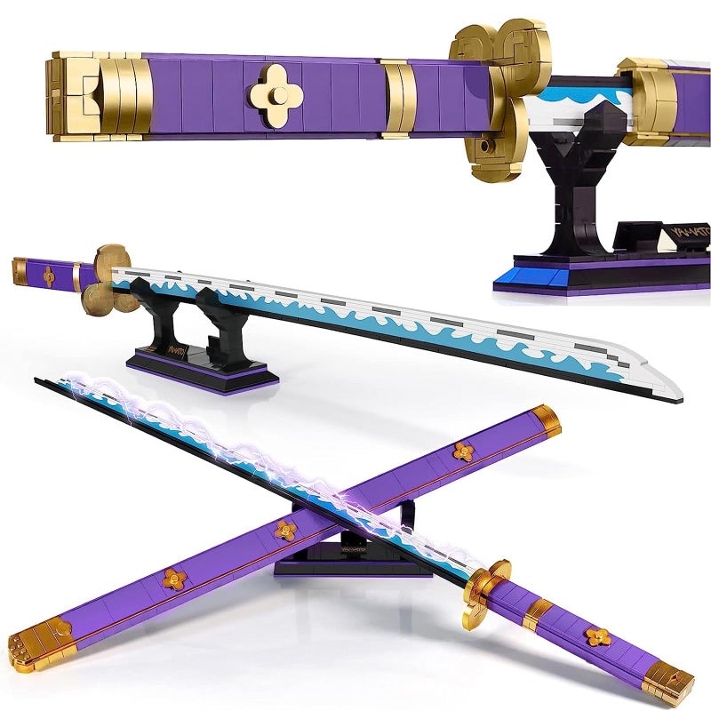 HIGH GODO Anime Cosplay Swords Building Set, 936 Piece One Purple Enma Zoro Sword 38.8IN with Scabbard and Bracket for Adults Teens 14+ (Roronoa Zoro Yamato Sword) - Image 1