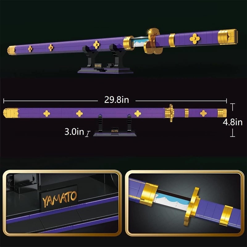 HIGH GODO Anime Cosplay Swords Building Set, 936 Piece One Purple Enma Zoro Sword 38.8IN with Scabbard and Bracket for Adults Teens 14+ (Roronoa Zoro Yamato Sword) - Image 3