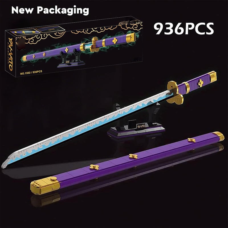 HIGH GODO Anime Cosplay Swords Building Set, 936 Piece One Purple Enma Zoro Sword 38.8IN with Scabbard and Bracket for Adults Teens 14+ (Roronoa Zoro Yamato Sword) - Image 4