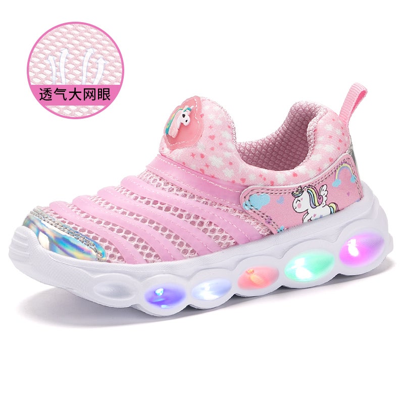 Caterpillar Kids Sneakers Breathable Light-Up Sport Shoes One-horn powder upgrade (single net) 