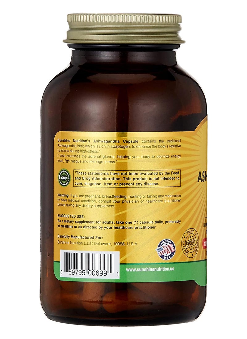 SUNSHINE NUTRITION Ashwagandha 500Mg Root Extract Dietery Supplement Helps Reduce Fatigue And Stress Supports Positive Mood Herbal Ingredient 100 Vegetarian Capsules  - Image 2