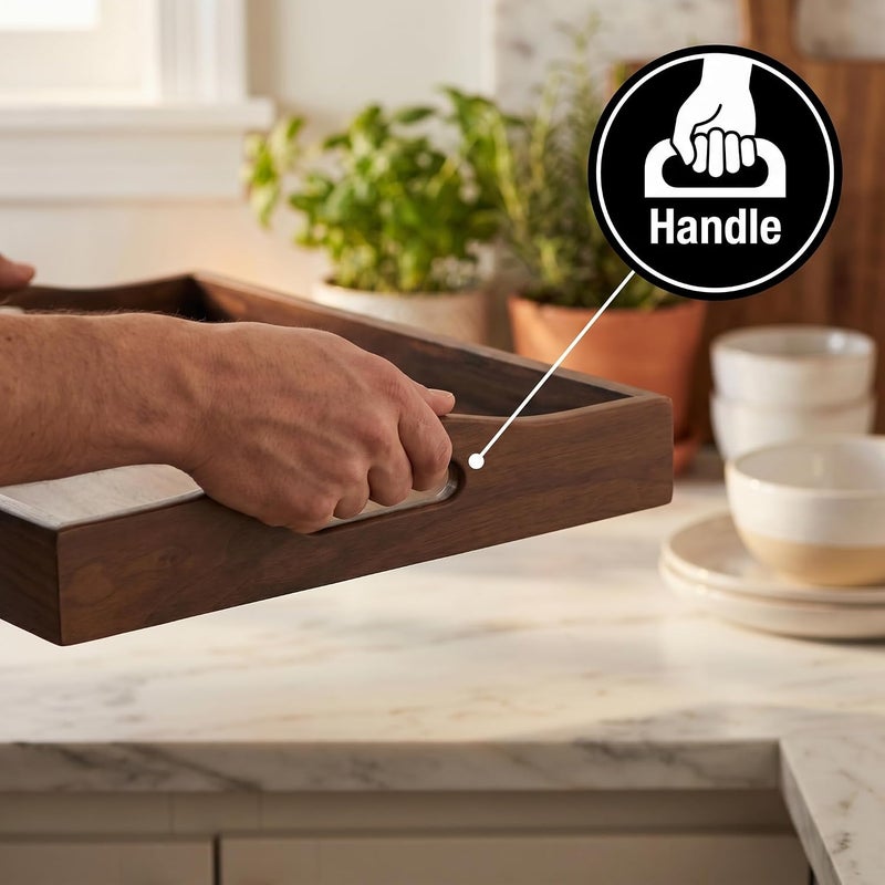 Bam & Boo - Walnut Wood Serving Tray with Handles (11.75" x 16")