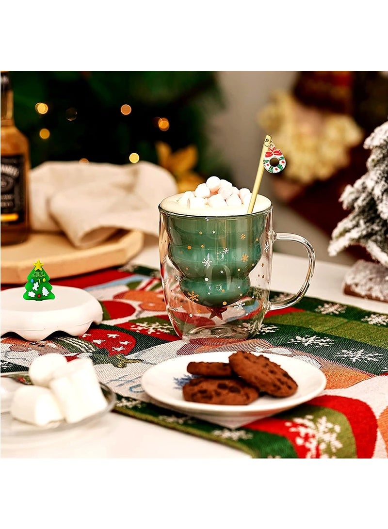 توبيتش أكواب قهوة عيد الميلاد مع غطاء، أكواب شاي زجاجية مزدوجة الجدار معزولة، هدايا عيد الميلاد للأصدقاء والعائلة - Image 4