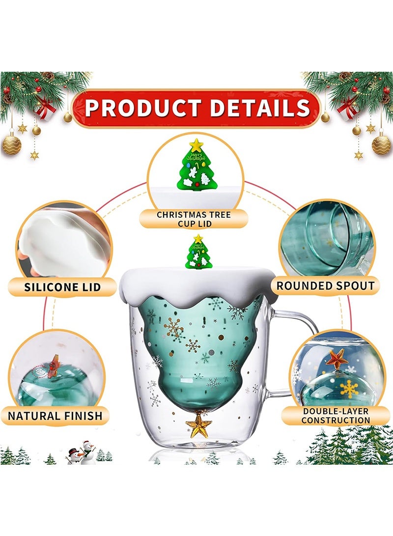 توبيتش أكواب قهوة عيد الميلاد مع غطاء، أكواب شاي زجاجية مزدوجة الجدار معزولة، هدايا عيد الميلاد للأصدقاء والعائلة - Image 3