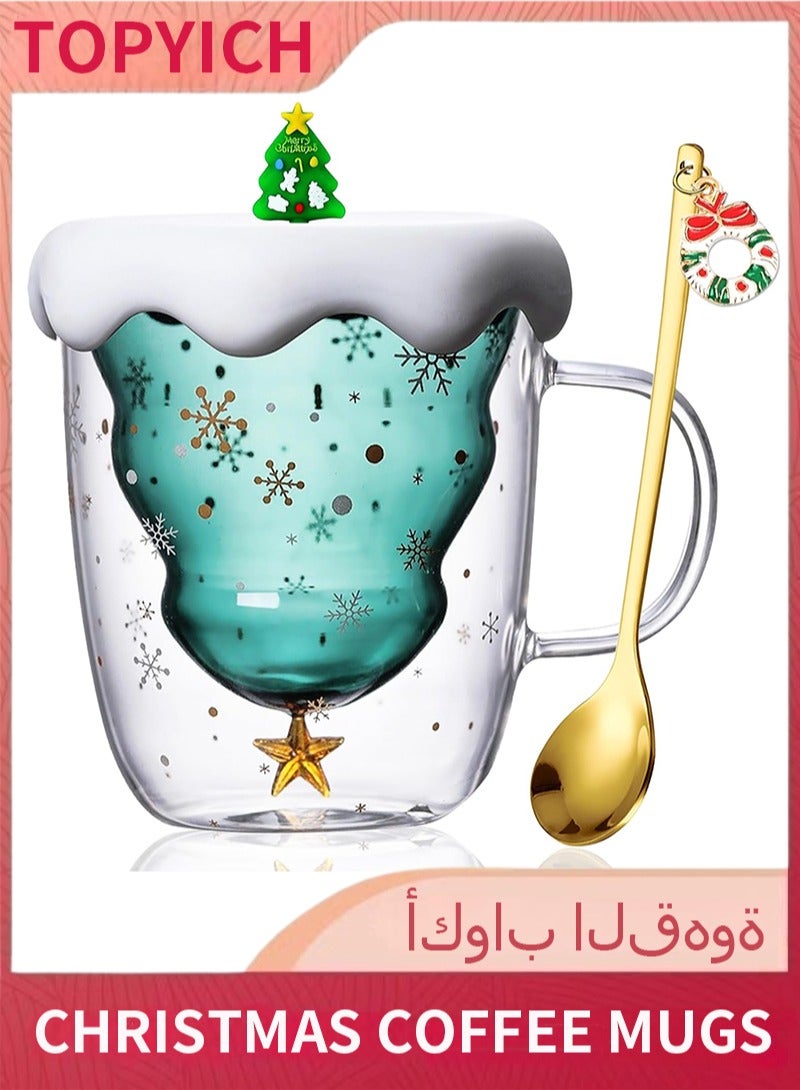 توبيتش أكواب قهوة عيد الميلاد مع غطاء، أكواب شاي زجاجية مزدوجة الجدار معزولة، هدايا عيد الميلاد للأصدقاء والعائلة - Image 1
