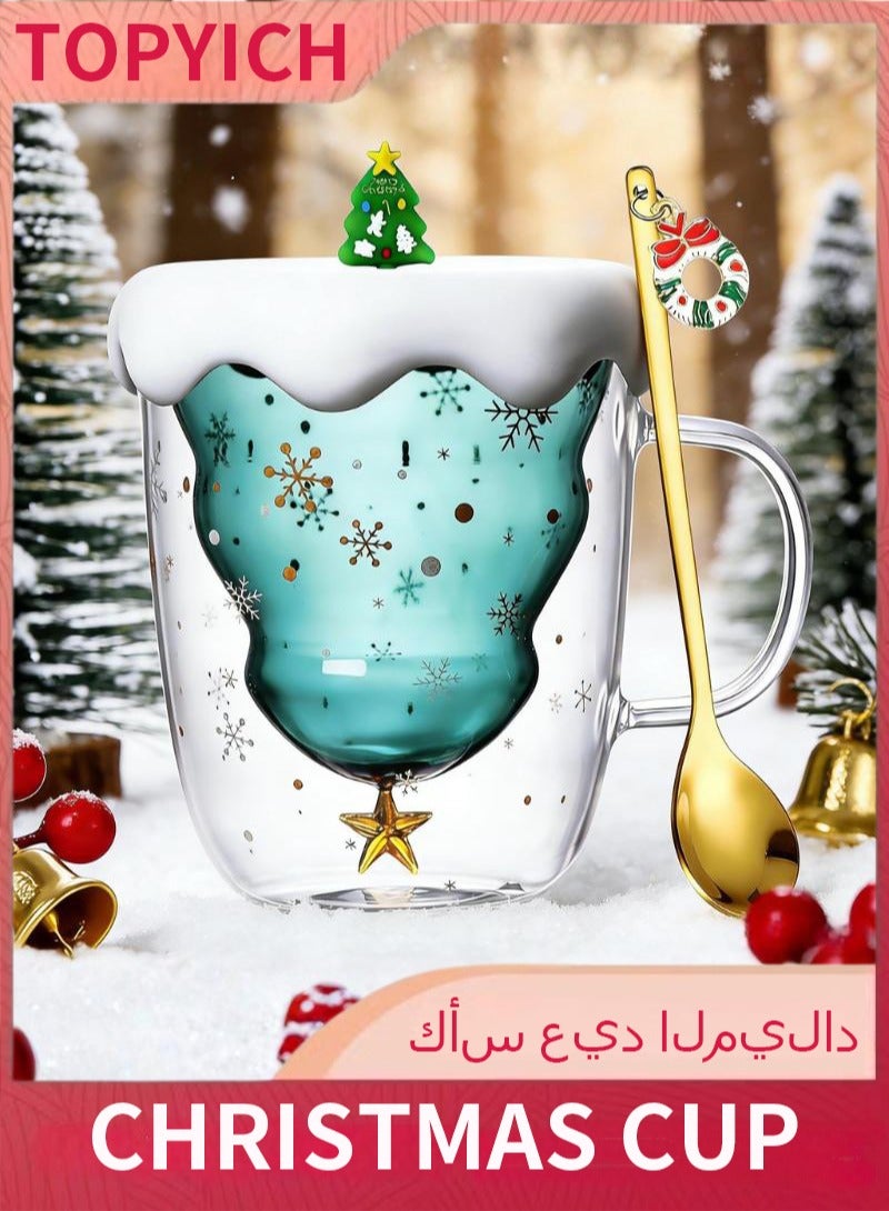 توبيتش أكواب قهوة عيد الميلاد مع غطاء، أكواب شاي زجاجية مزدوجة الجدار معزولة، هدايا عيد الميلاد للأصدقاء والعائلة - Image 1