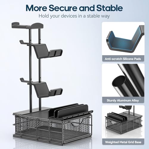 KDD حامل سماعات KDD مع درج - حامل سماعات ووحدة تحكم للمكتب - حامل سماعات أذن مع قضيب دعم من الألمنيوم ومنظم كابلات - تخزين ملحقات الألعاب العالمية للكمبيوتر الشخصي - Image 4