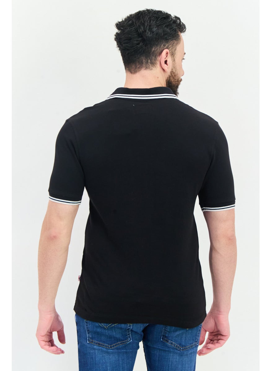 English Laundry Men Regular Fit Textured Short Sleeves Polo, Black  - Image 2