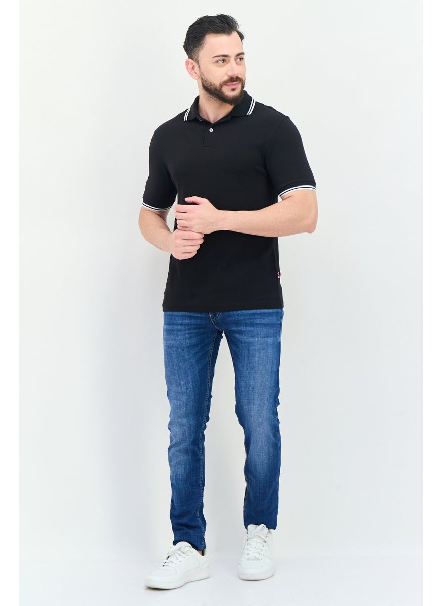 English Laundry Men Regular Fit Textured Short Sleeves Polo, Black  - Image 4