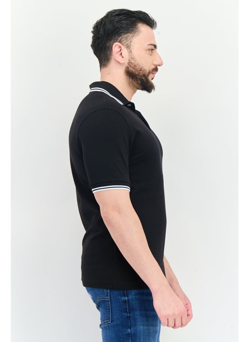 English Laundry Men Regular Fit Textured Short Sleeves Polo, Black  - Image 3