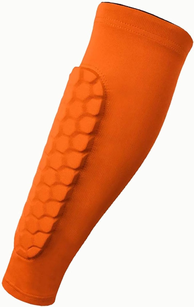 Orange XL Calf Compression Sleeves Shin Guards Soccer Leg Support Breathable Honeycomb - Image 1