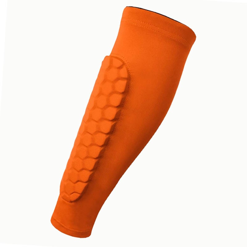 Orange XL Calf Compression Sleeves Shin Guards Soccer Leg Support Breathable Honeycomb - Image 2