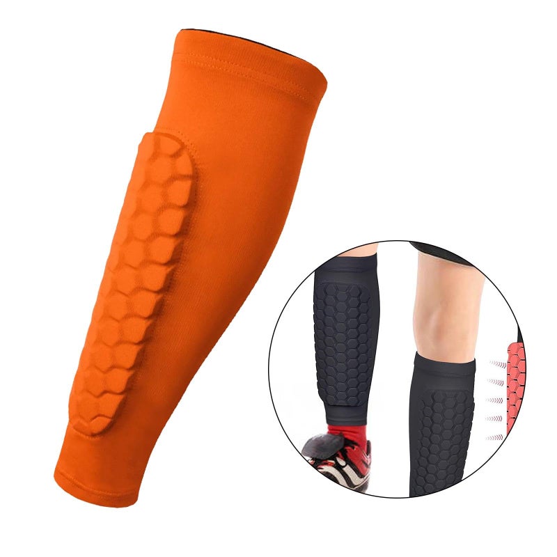 Orange XL Calf Compression Sleeves Shin Guards Soccer Leg Support Breathable Honeycomb - Image 3