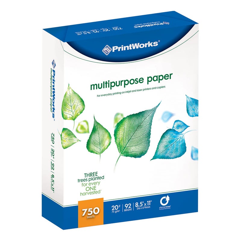 Printworks Multipurpose Paper, 20 Pound, 92 Bright, 750 Sheets, 8.5x11 Inches (00009),White - Image 1