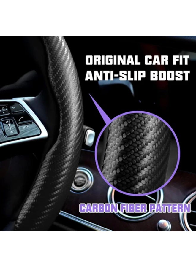 CARIZO غطاء عجلة القيادة بنمط أسود، آمن وغير قابل للانزلاق، متوافق مع ملحقات السيارة للرجال والنساء - Image 4