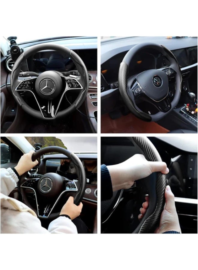 CARIZO غطاء عجلة القيادة بنمط أسود، آمن وغير قابل للانزلاق، متوافق مع ملحقات السيارة للرجال والنساء - Image 5